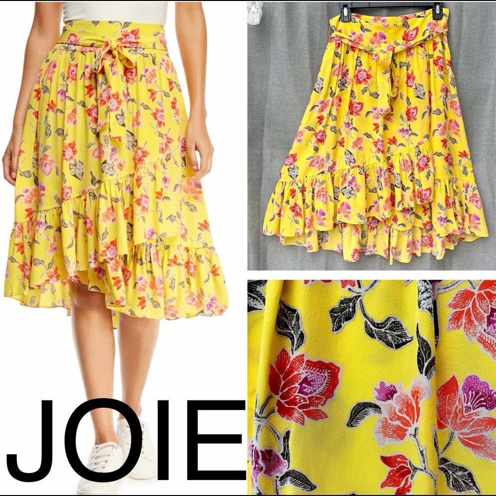 JOIE Denisha Silk floral high low faux wrap skirt